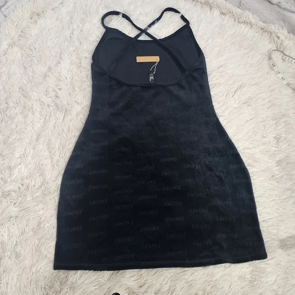 SKIMS Logo Velour Slip Dress / ONYX/ LARGE/ NWT - Picture 10 of 13